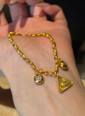 千夕 足金999恶魔之眼手链黄金手链女款情人节生日礼物送老婆女友