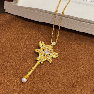 千夕 足金999仲夏夜之星权杖黄金吊坠情侣情人节生日礼物送女友