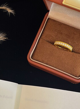 千夕足金999半圈排钻戒黄金戒指女款送女友七夕情人节生日礼物