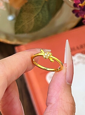 千夕足金9996D结绳戒指黄金戒指女款送女友七夕情人节生日礼物