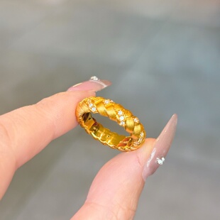 千夕 足金999编织麻花黄金戒指求婚女款时尚情人节生日礼物送女友
