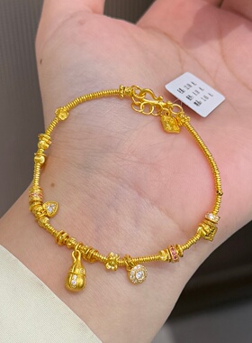 千夕 足金999碎金葫芦盘缠手链黄金手链女款情人节生日礼物送老婆