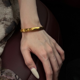 千夕 情人节生日礼物送女友 足金999泥鳅背祥云手镯黄金手镯女款