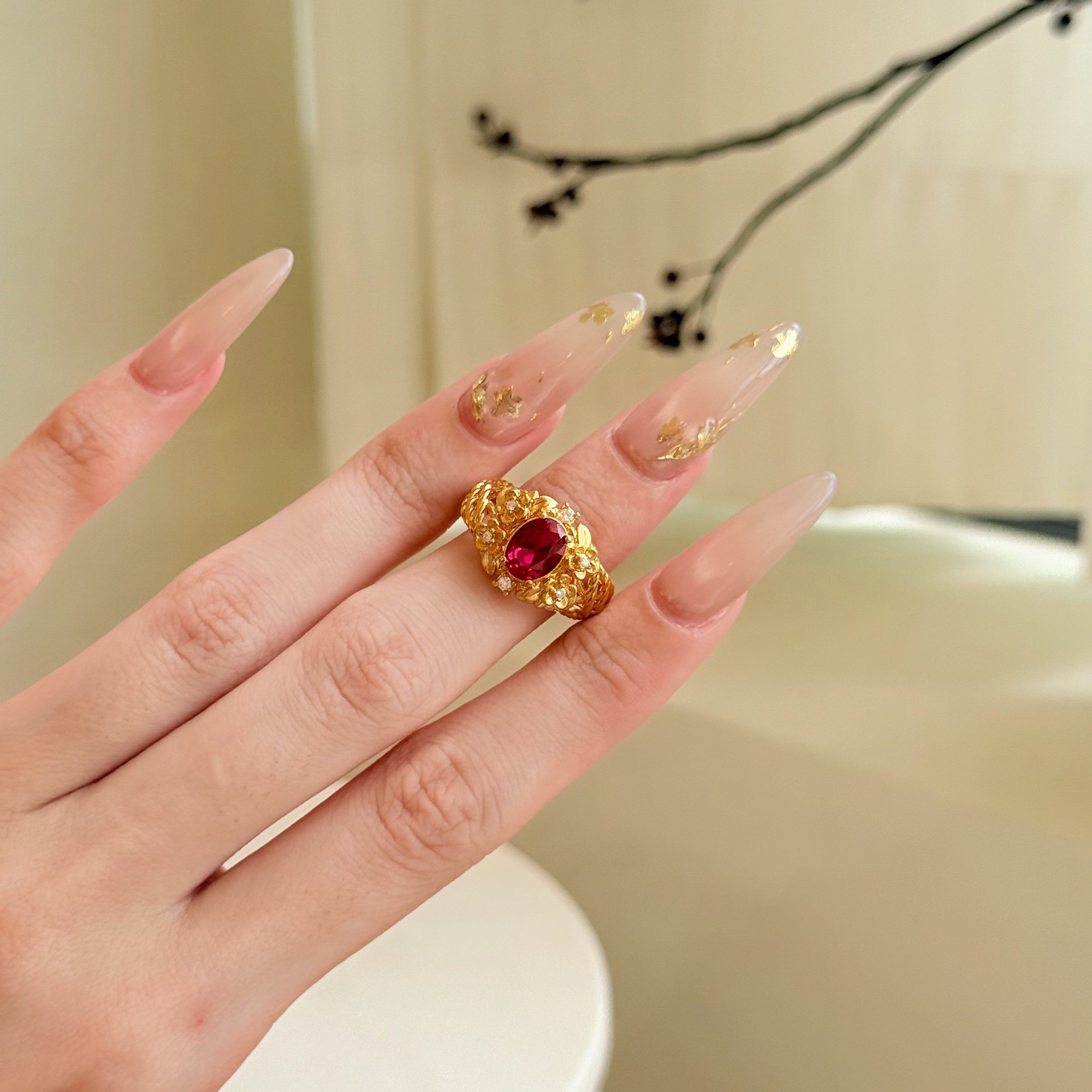 千夕足金999石榴红花藤戒黄金戒指女款情人节七夕生日礼物送女友,黄金,手饰,淘宝优惠券,粉丝福利购,淘宝优惠卷