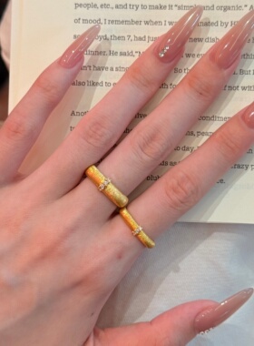 千夕足金999点钻拉丝戒指黄金戒指女送女友七夕情人节生日礼物