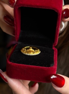 千夕足金999仙境公主皇冠黄金戒指女款七夕情人节生日礼物送女友