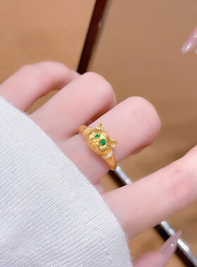 千夕 足金999猫猫戒指黄金戒指女款求婚七夕情人节生日礼物送女友
