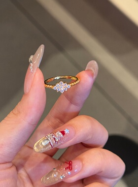 千夕足金9996D镶嵌雪花戒黄金戒指女款求婚情人节生日礼物送女友