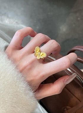 千夕足金999幻蝶戒黄金戒指女款送女友七夕情人节生日礼物