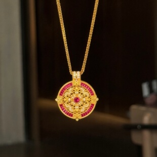 足金999点钻鸢尾花罗盘吊坠黄金吊坠送女友情人节生日礼物 千夕