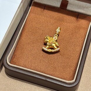 千夕 足金999聚财小木马吊坠黄金吊坠送女友七夕情人节生日礼物