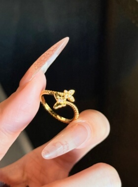 千夕足金9996D点钻双蝶戒黄金戒指女款送女友七夕情人节生日礼物