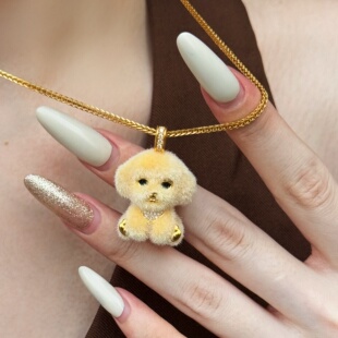 千夕 七夕情人节生日礼物送女友 足金999绒绒小狗吊坠黄金吊坠女款