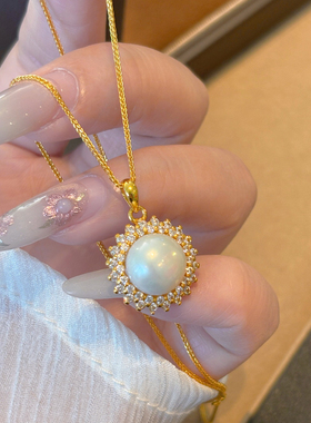 千夕 足金999天然珍珠太阳花吊坠女款情侣情人节生日礼物送女友
