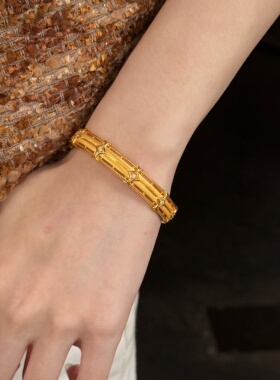 千夕 足金999拉丝四芒星手镯黄金手镯女款情人节生日礼物送女友