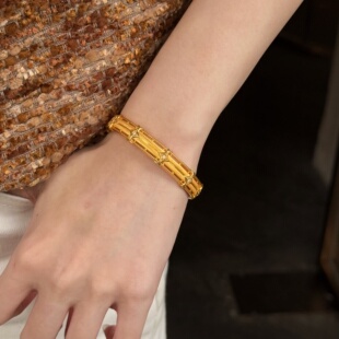 千夕 情人节生日礼物送女友 足金999拉丝四芒星手镯黄金手镯女款