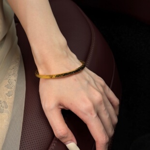 千夕 情人节生日礼物送女友 足金999三面碎碎冰手镯黄金手镯女款