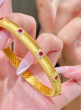 千夕 足金999拉丝红宝手镯黄金手镯女款情人节生日礼物送女友老婆