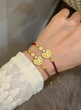 千夕 足金999古法如意拉丝手链黄金手饰女款情人节生日礼物送女友