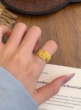 千夕足金9995D玫瑰花戒黄金戒指女款送女友七夕情人节生日礼物