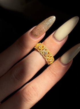 千夕足金999玫瑰花戒黄金戒指女款送女友七夕情人节生日礼物