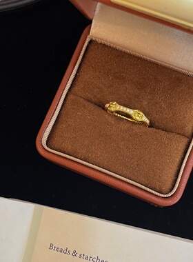 千夕足金999点钻鼓纹戒黄金戒指女款送女友七夕情人节生日礼物