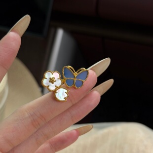 送女友七夕情人节生日礼物 千夕足金999幸运花蝶戒黄金戒指女款