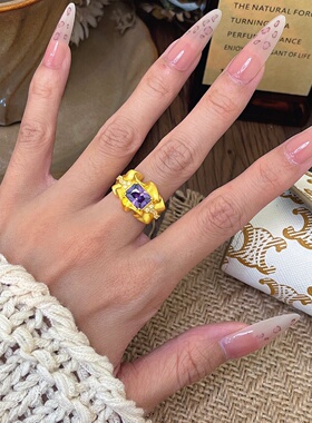 千夕足金999长方裙边戒指黄金戒指女款送女友七夕情人节生日礼物