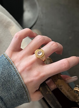 千夕 足金999锆石白月光戒黄金戒指送女友七夕情人节新年生日礼物