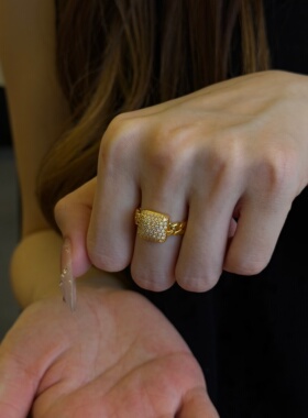 千夕 足金999方糖链条戒黄金戒指女款求婚情人节生日礼物送女友