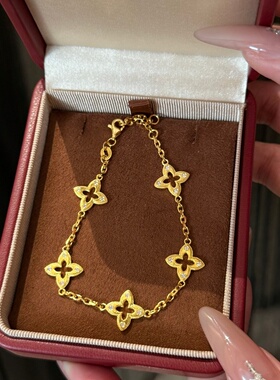 千夕 足金999双面飞镖五花手链黄金手饰女款情人节生日礼物送女友