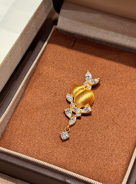 千夕 足金999蝶翼拉丝葫芦黄金吊坠时尚情侣情人节生日礼物送女友