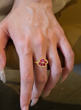 千夕 足金999红宝猫爪戒黄金戒指女款求婚情人节生日礼物送女友