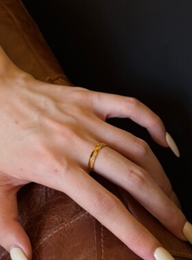 千夕足金9996D点钻双V戒黄金戒指女款送女友七夕情人节生日礼物