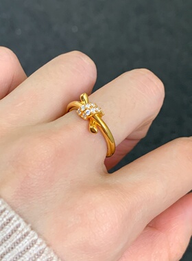 千夕足金999T家绳结戒指黄金戒指女款送女友七夕情人节生日礼物