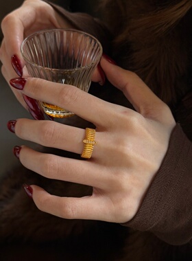 千夕足金999齿轮戒指黄金戒指女送女友七夕情人节生日礼物