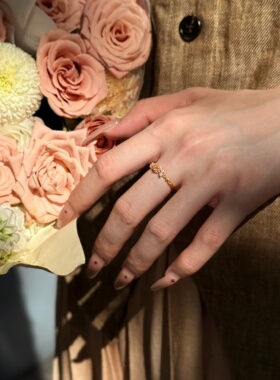 千夕足金999渐冻粉蝶戒黄金戒指女款送女友七夕情人节生日礼物