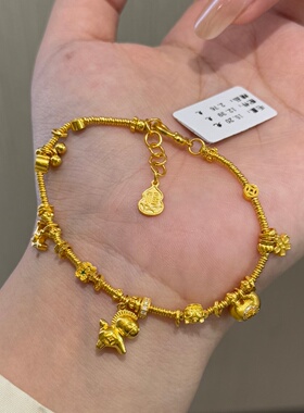 千夕 足金999金圈盘缠手链黄金手链女款情人节生日礼物送老婆女友
