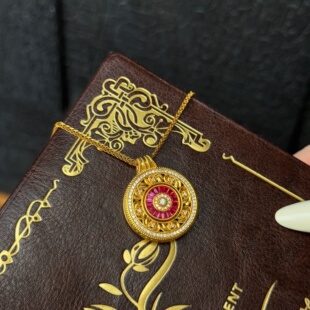 足金999绯红罗盘吊坠黄金吊坠送女友七夕情人节生日礼物 千夕