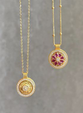 千夕 足金999可转动罗盘黄金吊坠时尚女士情人节生日礼物送女友