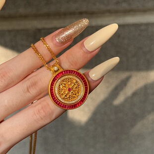 足金999大号绯红十字罗盘吊坠黄金吊坠送女友情人节生日礼物 千夕