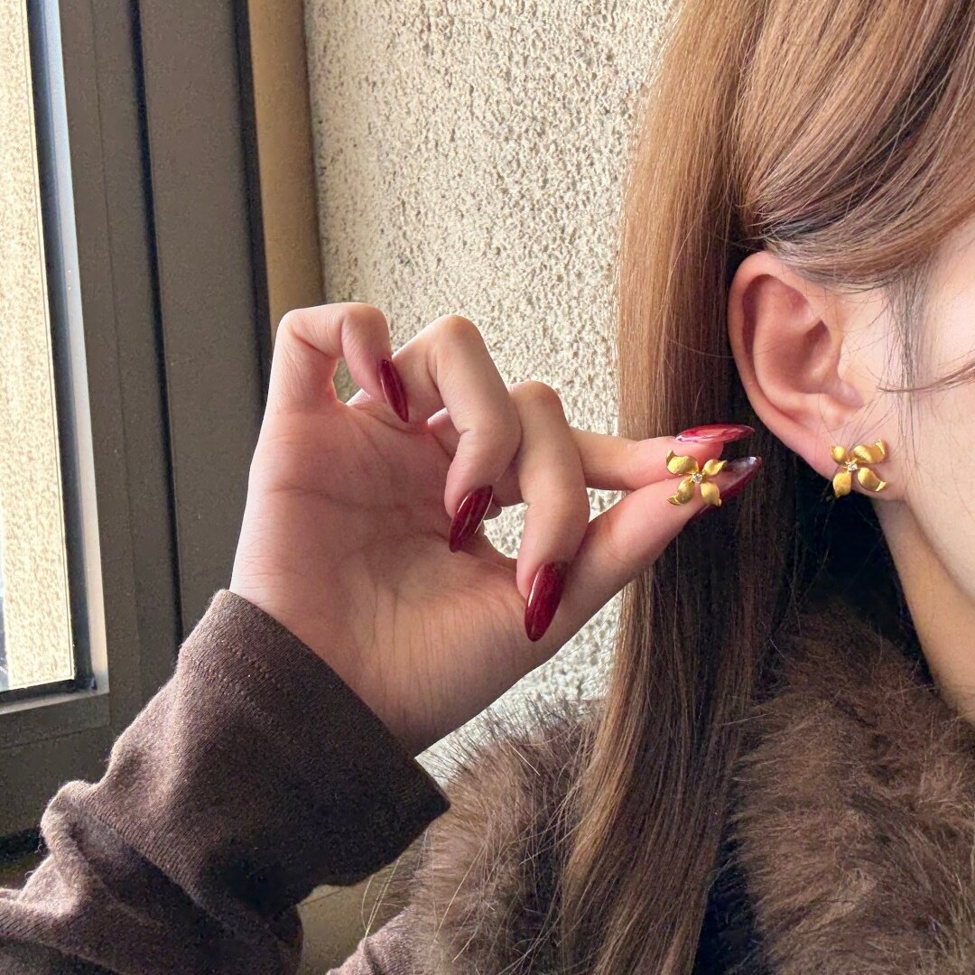 千夕 足金999兰花耳钉黄金耳环女七夕情人节新年生日礼物送女友