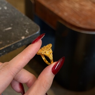 千夕足金9995D花窗桂花戒黄金戒指女款求婚情人节生日礼物送女友