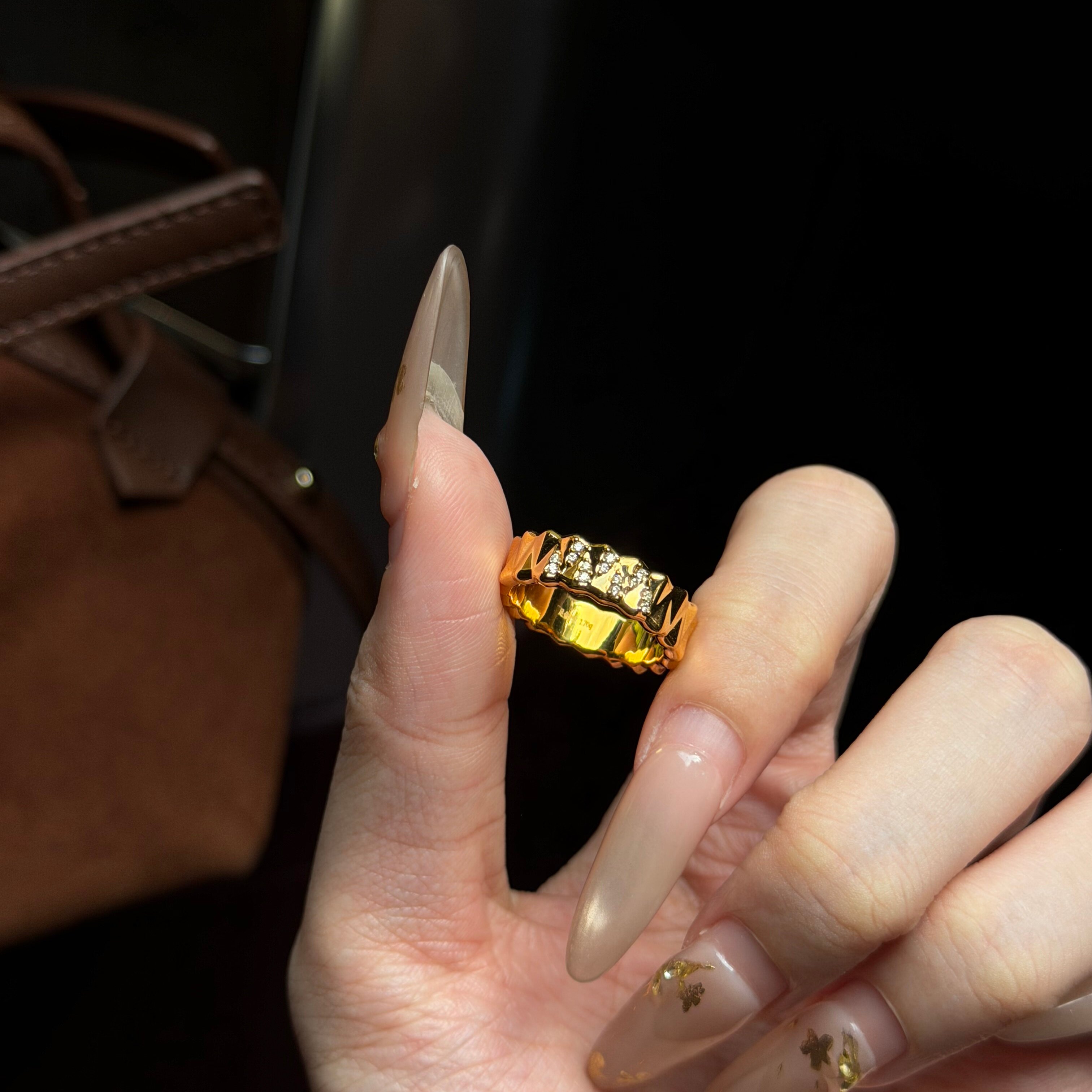 千夕足金9995D点钻波浪戒黄金戒指女款七夕情人节生日礼物送女友