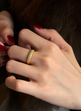 千夕足金999三排满天星黄金戒指可爱女款情人节生日礼物送女友