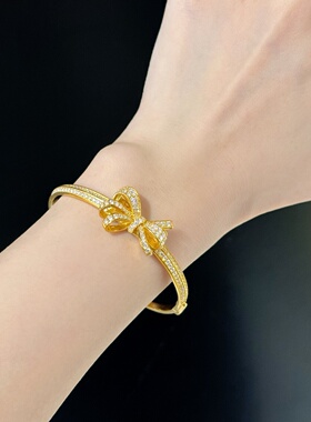 千夕 足金999蝴蝶结手镯黄金手镯女款情人节生日礼物送女友老婆