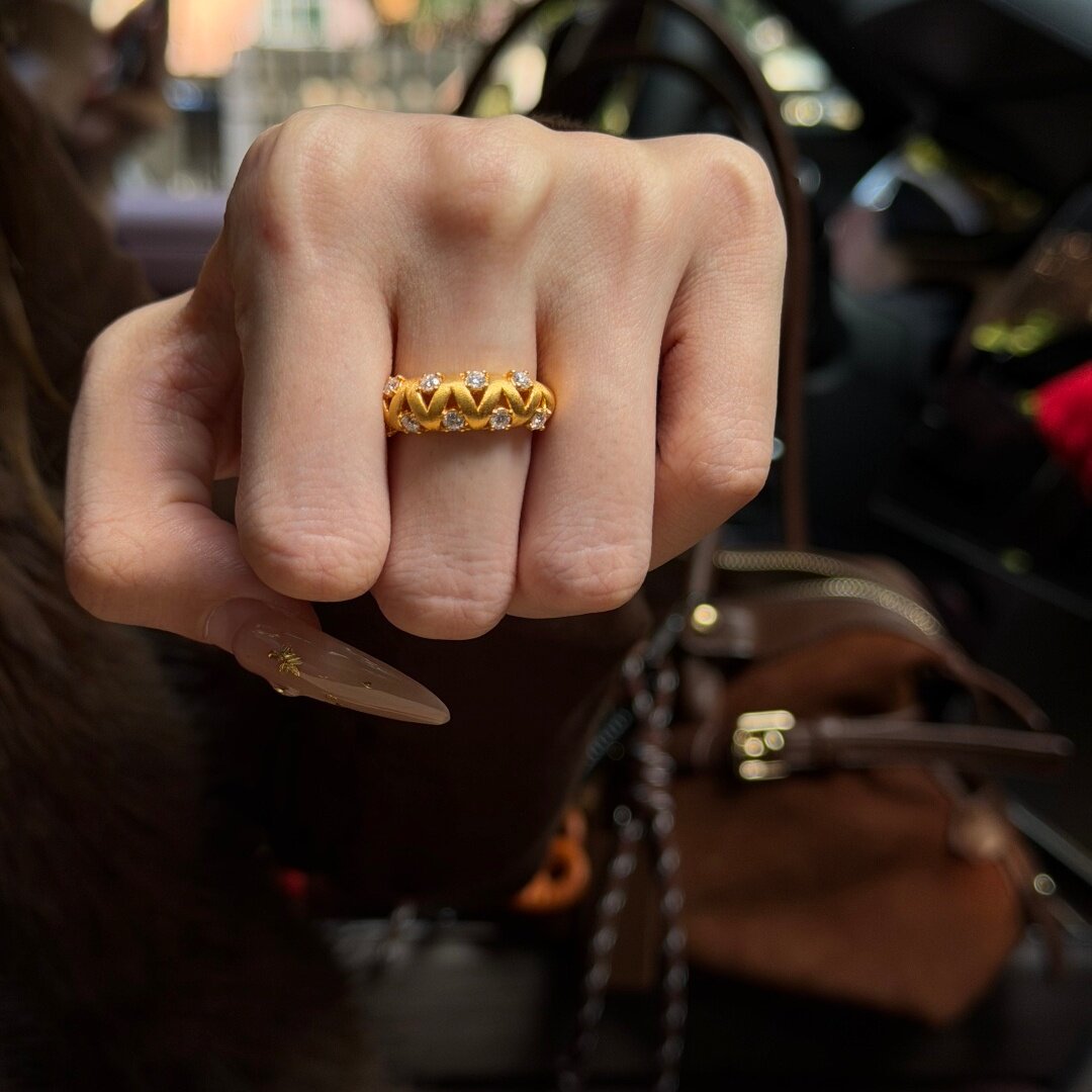 千夕足金999波浪蕾丝戒黄金戒指女款送女友七夕情人节生日礼物