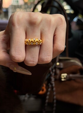 千夕足金999波浪蕾丝戒黄金戒指女款送女友七夕情人节生日礼物