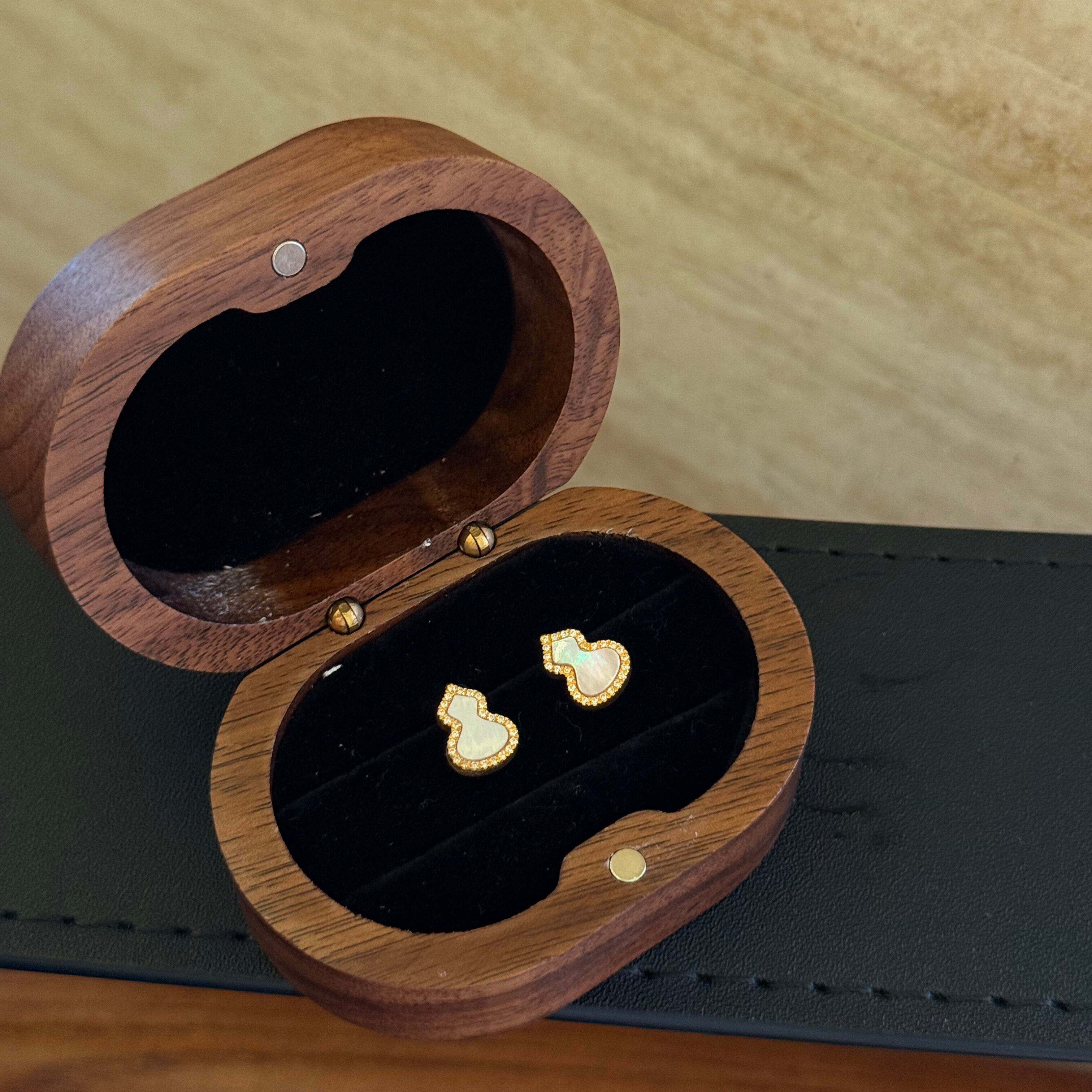 千夕 足金999满钻粉葫芦耳钉黄金耳饰送女友老婆情人节生日礼物