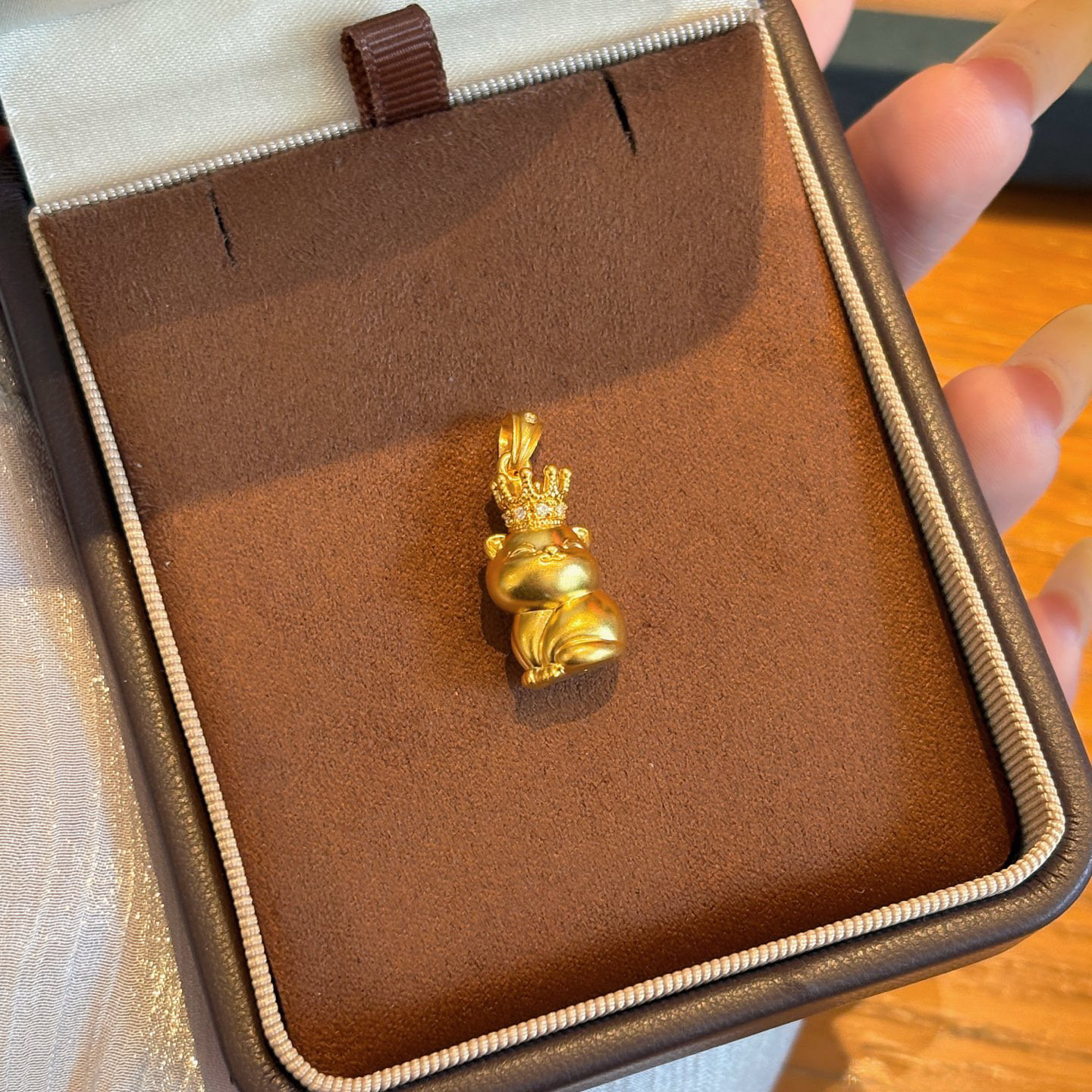 千夕 足金999超萌皇冠猫黄金吊坠女款情人节七夕礼物送女友